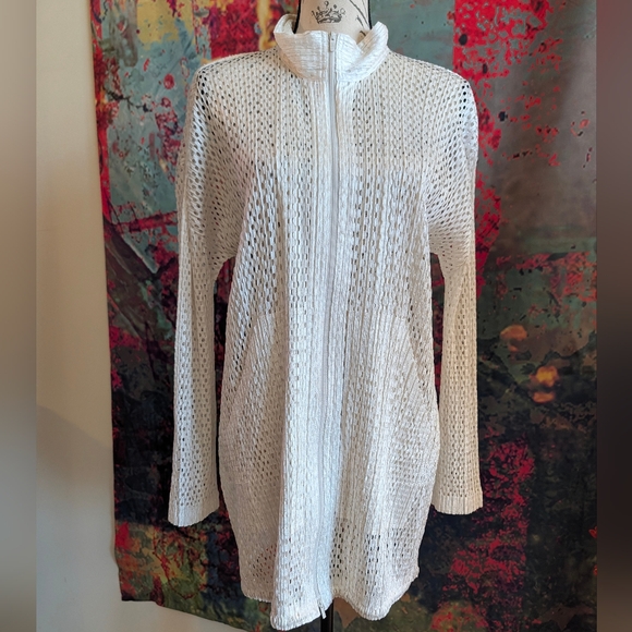 Issey Miyake Tops - Issey Miyake Pleats Please White Zip Up Top / Jacket
